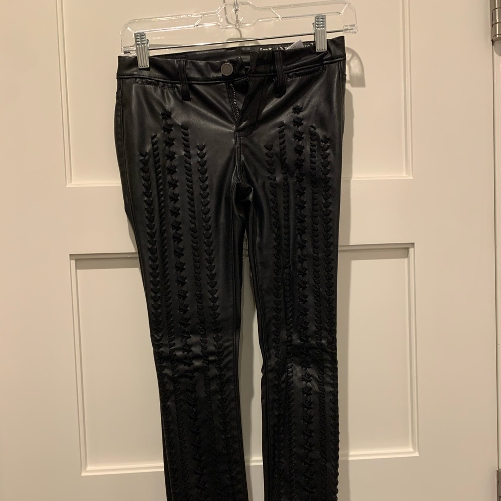 Blank denim faux leather pants